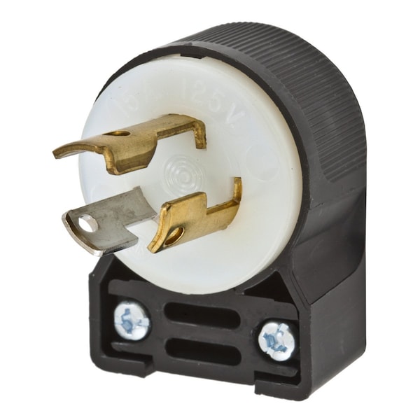 Locking Plug, L5-15P, 15 A, 125V AC, Single Phase, 2 Pole, Screw Terminals, Black, White
